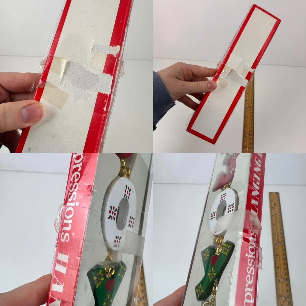 Vtg Christmas Expressions Joy Wood Hanging Ornament‎ w Gold Accents Bell Snowman